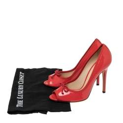 D&G Red Patent Leather and Fabric Bow Peep Toe Pumps Size 39