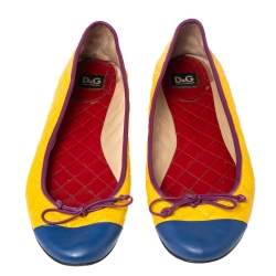 D&G Multicolor Quilted Leather Bow Colorblock Ballet Flats Size 39