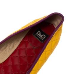 D&G Multicolor Quilted Leather Bow Colorblock Ballet Flats Size 39