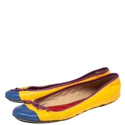 D&G Multicolor Quilted Leather Bow Colorblock Ballet Flats Size 39