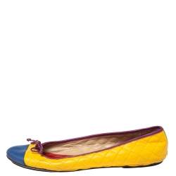 D&G Multicolor Quilted Leather Bow Colorblock Ballet Flats Size 39