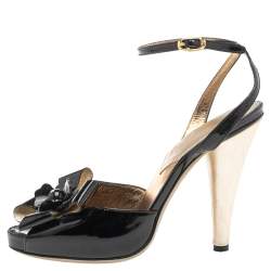  Dolce & Gabbana  Black Patent Leather Bow Ankle Strap Sandals Size 37