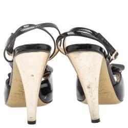  Dolce & Gabbana  Black Patent Leather Bow Ankle Strap Sandals Size 37