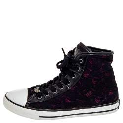 D&G Black Lace And Patent Leather High Top Sneakers Size 38