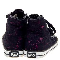 D&G Black Lace And Patent Leather High Top Sneakers Size 38