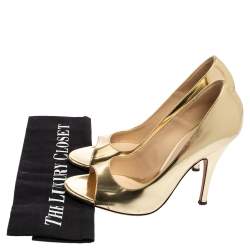 Pre Owned D&G Gold Leather Open Toe Pumps Size 38