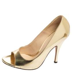Pre Owned D&G Gold Leather Open Toe Pumps Size 38