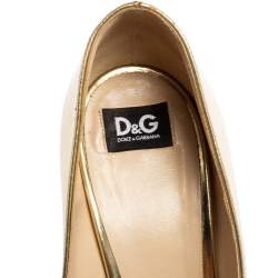 Pre Owned D&G Gold Leather Open Toe Pumps Size 38
