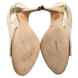 Pre Owned D&G Gold Leather Open Toe Pumps Size 38