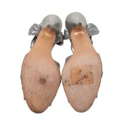 Pre Owned D&G Metallic Grey Laminated Leather Ankle-Strap Sandals Size 39.5