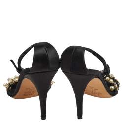 D&G Black Satin Embellished Ankle Strap Sandals Size 39