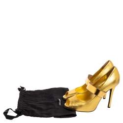 D&G Metallic Gold Leather Elastic Strap Peep-Toe Pumps Size 39