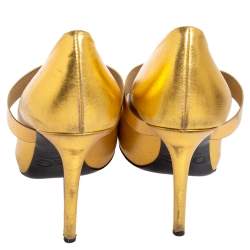 D&G Metallic Gold Leather Elastic Strap Peep-Toe Pumps Size 39