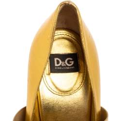 D&G Metallic Gold Leather Elastic Strap Peep-Toe Pumps Size 39
