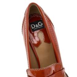 D&G Tan Patent Leather Penny Block Heel Loafer Pumps Size 36