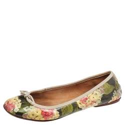 D&G Multicolor Floral Print Patent Leather Bow Ballet Flats Size 39