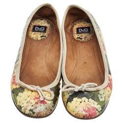 D&G Multicolor Floral Print Patent Leather Bow Ballet Flats Size 39