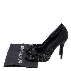 D&G Black Suede Crystal Embellished Peep Toe Pumps Size 40