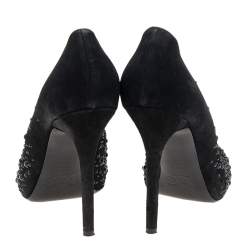 D&G Black Suede Crystal Embellished Peep Toe Pumps Size 40