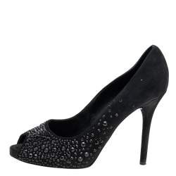 D&G Black Suede Crystal Embellished Peep Toe Pumps Size 40