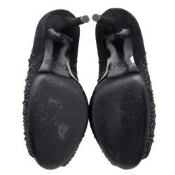 D&G Black Suede Crystal Embellished Peep Toe Pumps Size 40
