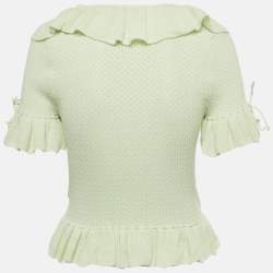 Pre Owned Guizio Green Ruffle Knit Tie Top M