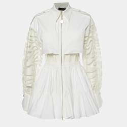 David Koma White Cotton Tulle Paneled Skater Dress M