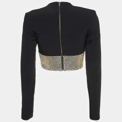 David Koma Black Crepe Embellished Crop Top S