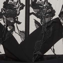 David Koma Black Rose Embroidered Tulle and Crepe Mini Dress L