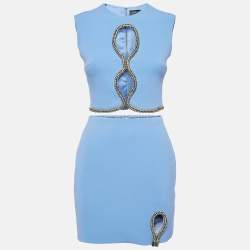 David Koma Blue Embellished Crepe Skirt & Top Set S