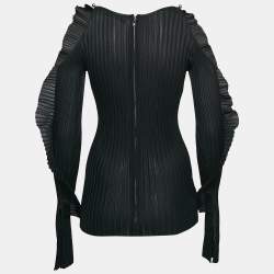 David Koma Black Rib Knit Ruffled Sleeve Bodycon Mini Dress S