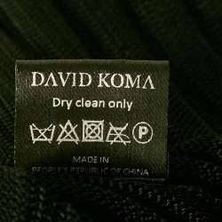 David Koma Black Rib Knit Ruffled Sleeve Bodycon Mini Dress S