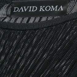 David Koma Black Rib Knit Ruffled Sleeve Bodycon Mini Dress S