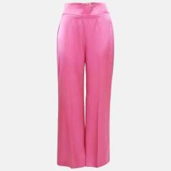 David Koma Pink Satin Lace-Up Detail Wide Leg Trousers S