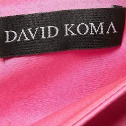 David Koma Pink Satin Lace-Up Detail Wide Leg Trousers S
