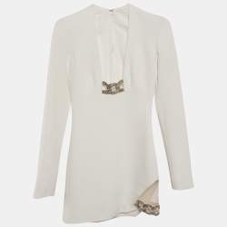 David Koma Cream Embellished Crepe Mini Dress S