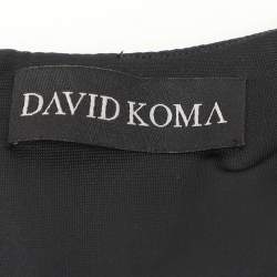 David Koma Black/Beige Stretch Satin Asymmetric Dress L