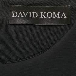 David Koma Black Jersey Panel Detail Leather Trimmed Asymmetric Dress L