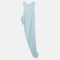 Pre Owned David Koma Blue Ostrich Feather-Trim Crepe Asymmetric Cocktail Dress XXS