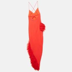 Pre Owned David Koma Red Tulle Trim Wool Cocktail Dress XS