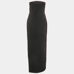 Pre Owned David Koma Black Mirror Embroidered Crepe Strapless Gown M