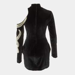 Pre Owned David Koma Black Velvet Embellished Cut-Out Mini Dress S