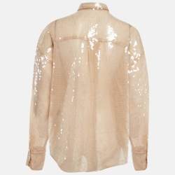 Pre Owned David Koma Beige Sequin Sheer Oversized Shirt S