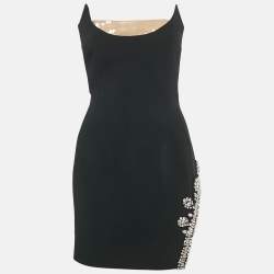 Pre Owned David Koma Black Rhinestone Studded Crepe Strapless Mini Dress L