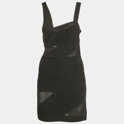 Pre Owned David Koma Black Mesh Trim Knit Bandage Dress M
