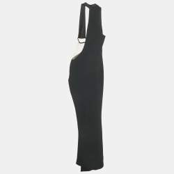 مملوكة مسبقًا فستان ماكسي دافيد كوما كريب أسود بتقليم تيل وكوت آوت مقاس صغير - سمول