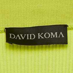 مملوكة مسبقًا فستان ميدي مقطوع ديفيد كوما أخضر نيون مضلع بحياكة بمقاس وسط - ميديم