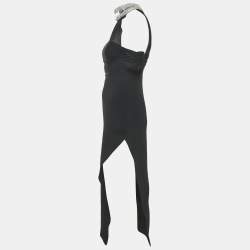 مملوكة مسبقًا فستان بقصة العنق مزين ديفيد كوما كريب أسود مقاس صغير - سمول