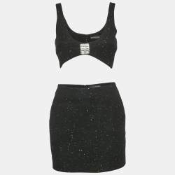 مملوكة مسبقًا David Koma Black Sequin Tweed Bralette and Mini Skirt Set S