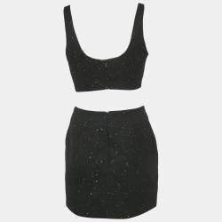 مملوكة مسبقًا David Koma Black Sequin Tweed Bralette and Mini Skirt Set S